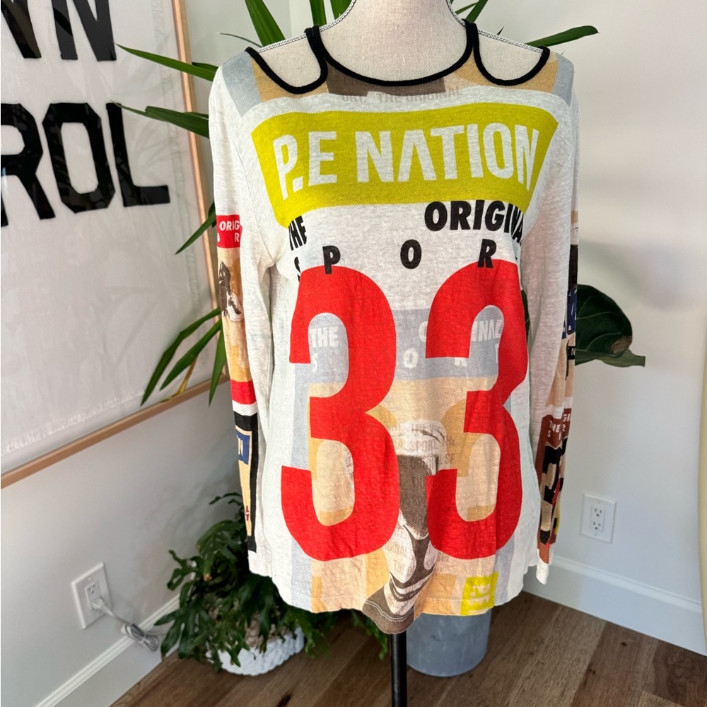 P.E Nation Long Sleeve Printed Linen Long Sleeve Top EUC